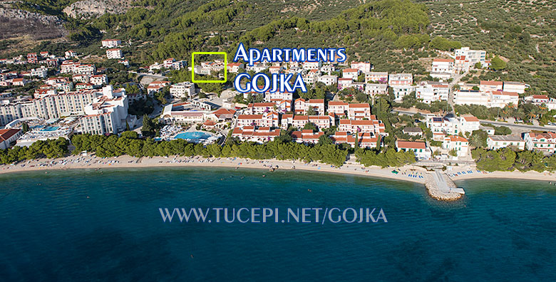 Apartments Gojka, Tučepi - aerial view and position