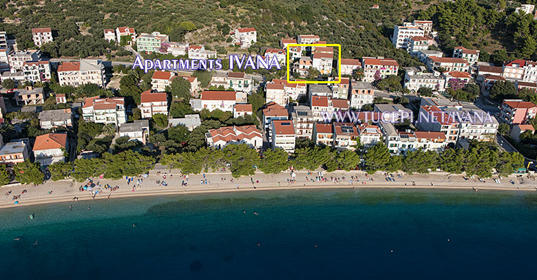 Aerial position of apartments Ivana in Tučepi