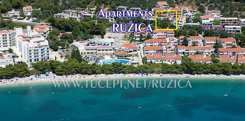 aerial position of apartments Ružica in Tučepi